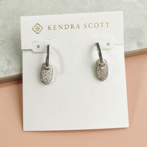 Kendra Scott Bailey Silver White CZ Pave Huggie Earrings NEW AUTHENTIC
